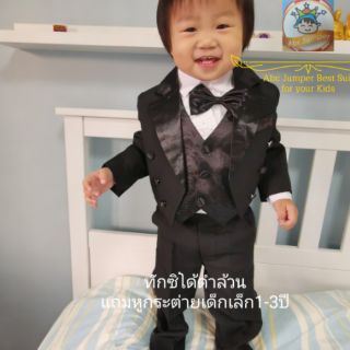 ชุดสูททักซิโด้ดำเด็กชาย1ขวบ(6ชิ้น)มีแถมหูกระต่ายแดง