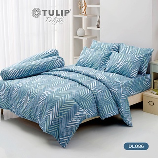 TULIP ชุดเครื่องนอน ผ้าปูที่นอน ผ้าห่มนวม รุ่นTULIP Delight พิมพ์ลาย DL086 ลายเส้นสดใส เข้ากับสีฟ้าอมเทา ในสไตล์ท