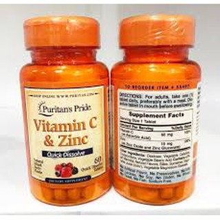 Puritans Pride Vitamin C &amp; Zinc  วิตามินซีและสังกะสี ช่วยป้องกันสิว บรรจุ 60 เม็ด