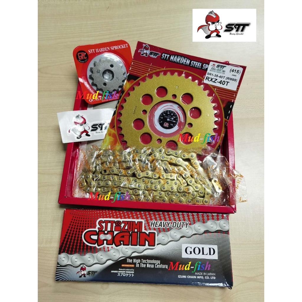 STT IZUMI 415 HEAVY DUTY GOLD SPROCKETS & CHAIN KIT สําหรับ YAMAHA RXZ, Y125Z, LC135