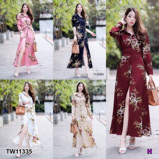 TwinsShopVip💗พร้อมส่ง TW11335 เดรสเชิ้ตยาวลายกุหลาบ Long dress with rose patternLong dress with rose patternLo