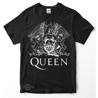 Kaos QUEEN เสื้อยืดลําลอง แขนสั้น พิมพ์ลายโลโก้ QUEEN bohemian rhapsody kaos band rock n roll วินเทจ โอเวอร์ไซซ์ สีดํา zeppelin sabbath