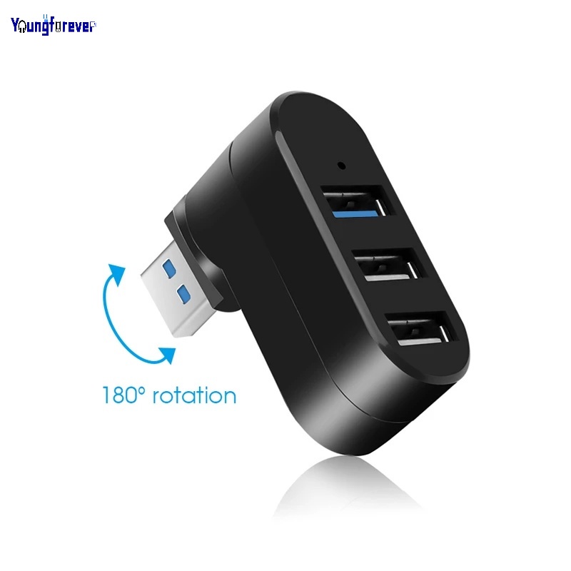 อะแดปเตอร์ฮับ USB 2.0 3 พอร์ต ความเร็วสูง หมุนได้ สําหรับแล็ปท็อป