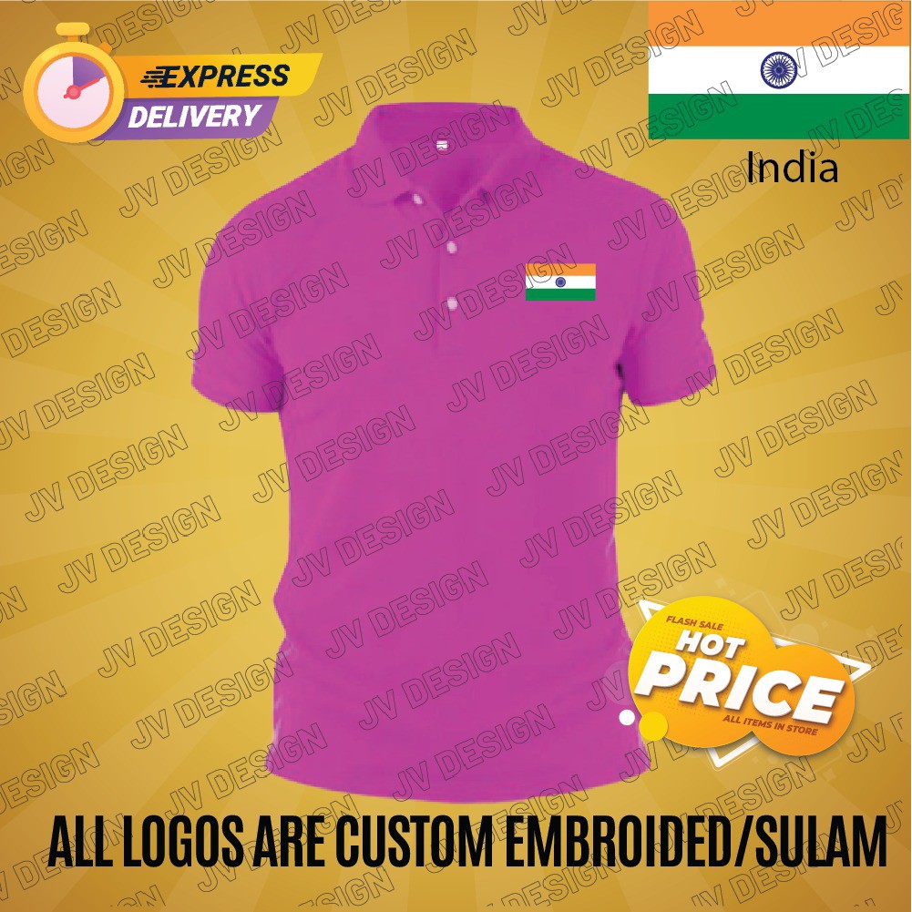 HEBAT [SULAM] INDIA FLAG 1 POLO EMBROIDERY BAJU LELAKI PEREMPUAN POLO TEE!! 100% COTTON 890