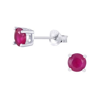 SILVER THAI  5mm Silver Round Ruby Stud Earrings ต่างหูทับทิมเม็ดกลมสีเงิน 5 มม.เงินแท้925