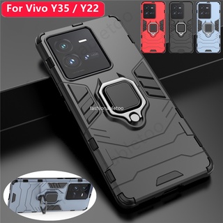 เคสโทรศัพท์มือถือแบบแข็ง กันกระแทก พร้อมแหวนขาตั้ง สําหรับ Vivo Y35 Y22 s Y22s Y30 Y 35 Y 22s Y 30 5G