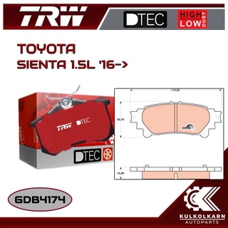 ผ้าเบรคหลัง TRW สำหรับ SIENTA 1.5L 16-&gt; (GDB4174)