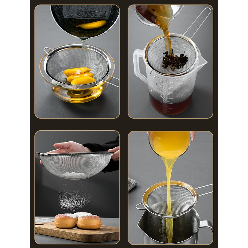 กระชอนตาถี่ กระชอนสแตนเลส กรองน้ำมัน ร่อนแป้ง กรองเก๊กฮวย กรองค็อคเทล ขนาด 6.5/10/16/20/22/24 ซม. Mesh Strainers - รูปที่ 4