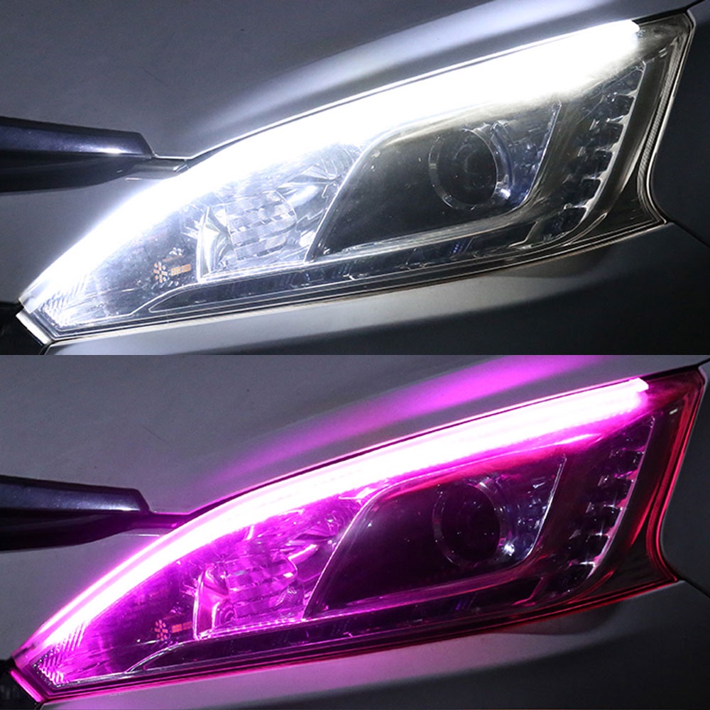 1/2x รถ Led DRL ไฟวิ่งกลางวันแถบกันน้ําไฟหน้าอัตโนมัติไหลไฟเลี้ยวไฟสีเหลืองโคมไฟตกแต่ง 12v