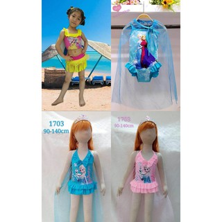 พร้อมส่ง ชุดว่ายน้ำ เด็ก สีชมพู สีฟ้า มีผ้าคลุม ทูพีส บอดี้สูท swimming Suit children two piece bodysuit pink blue color