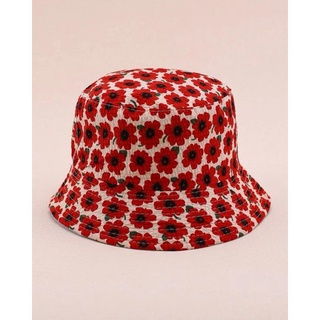 Red flower hat หมวกทรง bucket hat ดอกไม้สีแดง น่ารัก สดใส