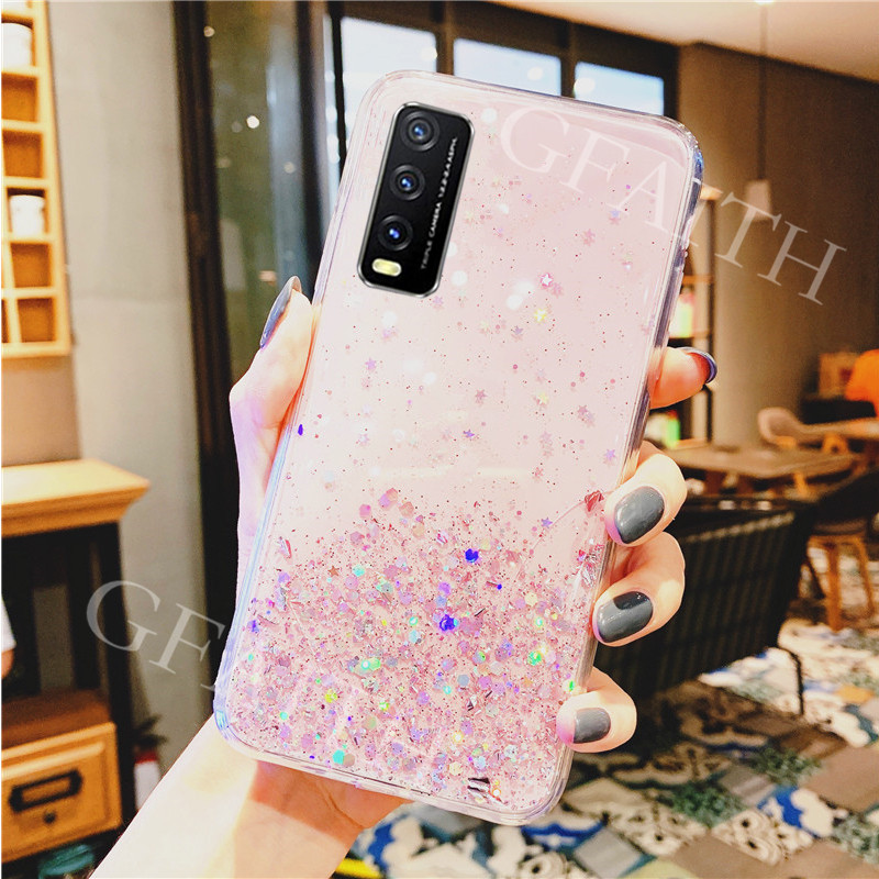 New เคสโทรศ พท Vivo Y12s Back Cover Bling Clear Black Green Pink Star Space Tpu Soft Casing Vivoy12s Phone Case ค ณภาพส ง