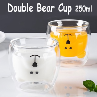 แก้วน้ำใสสองชั้นรูปหมี 250ml แก้วน้ำเก็บความเย็น ดีไซน์น่ารัก bear cup yoimono112