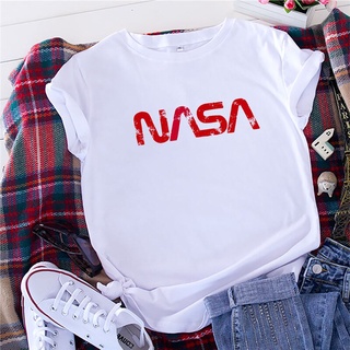 เสื้อยืด Nasa Letter Women T Shirt Cotton Woman Tshirts O Neck Short Sleeve Vintage T-shirt Top