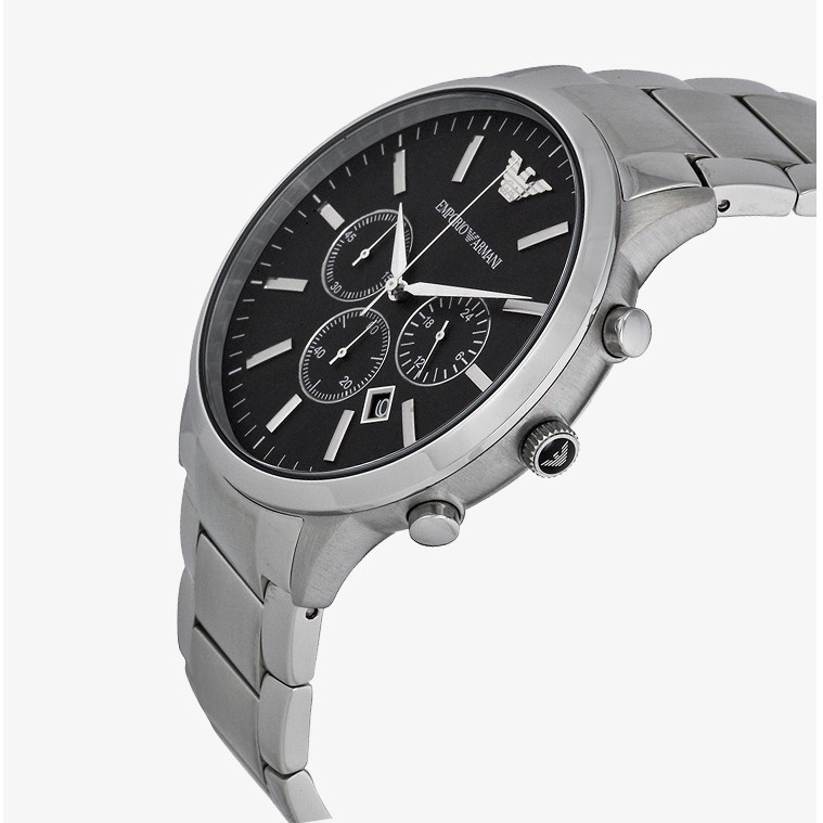 ♦♤☈EMPORIO ARMANI นาฬิกาข้อมือผู้ชาย รุ่น AR2460 Sportivo Chronograph Black Dial - Silver