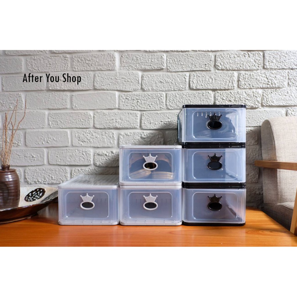 พร้อมส่ง!! 1 เซ็ท 5 กล่อง Shoe box กล่องใส่รองเท้า แบบมีฝาเปิด-ปิด ของจริงสีขุ่น