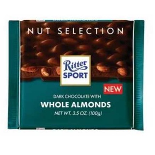 Ritter Sport Bar, Dark Chocolate with Whole Almonds, 3.5 Ounce. (100 g)