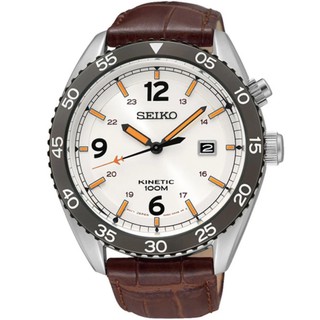 SEIKO KINETIC นาฬิกาข้อมือสายหนังสีน้ำตาล/สีขาว รุ่น SKA619P1