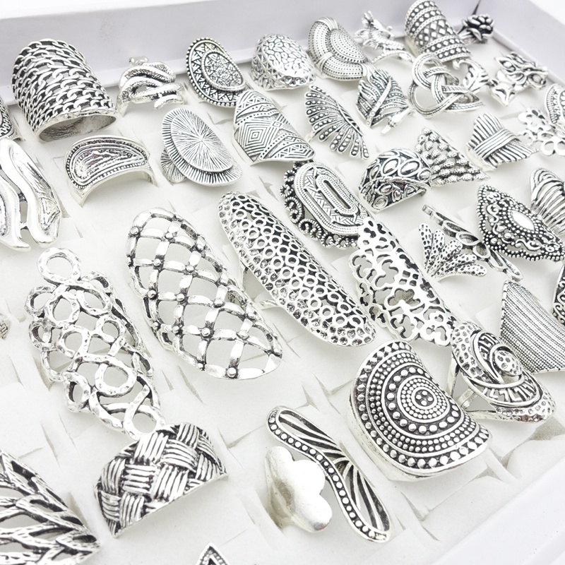 20 ชิ้นแหวนสตรี Cincin Silver Plated Caved ดอกไม้ที่สวยงามแฟชั่นเครื่องประดับ barang kemas