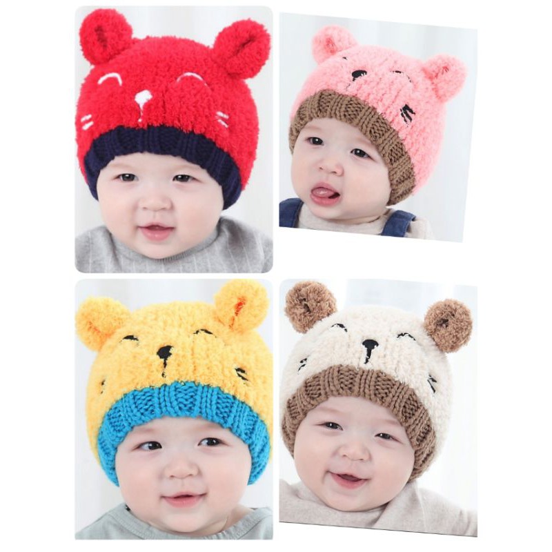 หมวกเด็กไหมพรมกันหนาวbear สำหรับเด็กอายุ 6เดือน - 1.5 ขวบ หรือขนาดศรีษะ 44-50 cm.