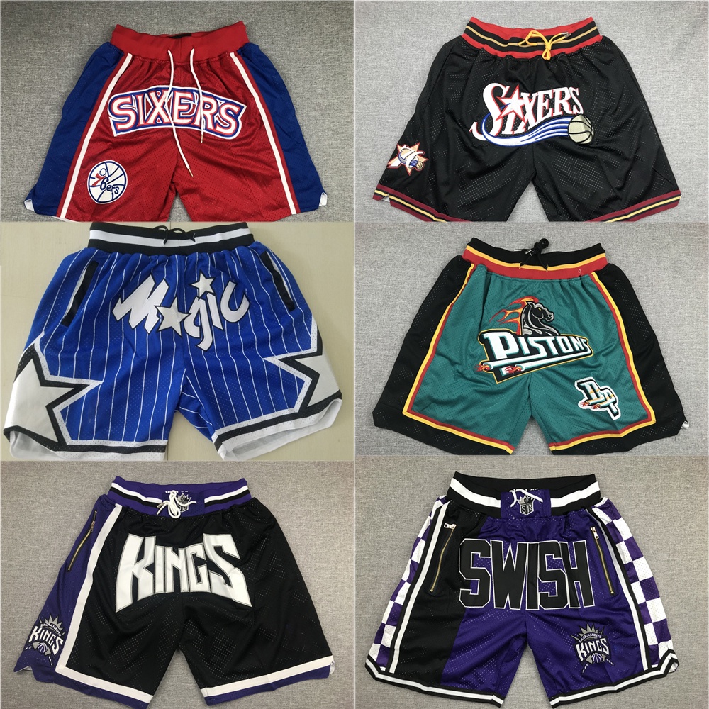กางเกงขาสั้นบาสเก็ตบอล ปักลาย Kings Magic 76ers พร้อมกระเป๋า