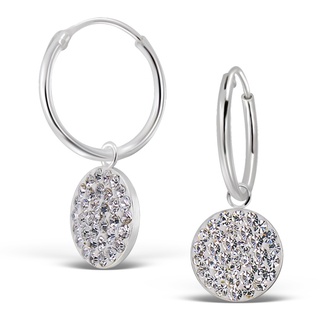 silver  thai Crystal circle hoop earringsต่างหูวงกลมคริสตัลแบบห่วงเงินแท้925