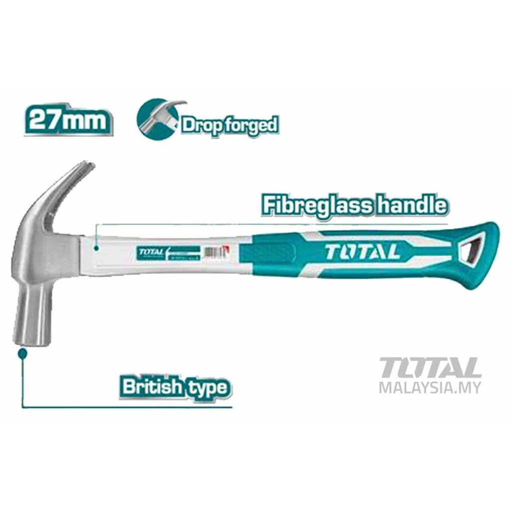 Total ค้อนหงอน ด้ามไฟเบอร์ 8 0z/220g. รุ่น THCH61008/THTS7308 ( British Type Claw Hammer )