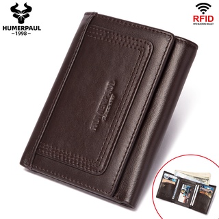 2022 HUMERPAUL กระเป๋าสตางค์พับแบบพกพาสำหรับผู้ชายหนังแท้เงิ…