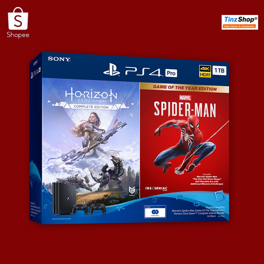 Playstation 4 Pro Spider-Man Horizon Bundle  รุ่น ASIA-00393 (CUH-7218BB01) เครื่องเพลย์สี่ รุ่นโปร 2เกม และ 2จอย(ศูนย์)
