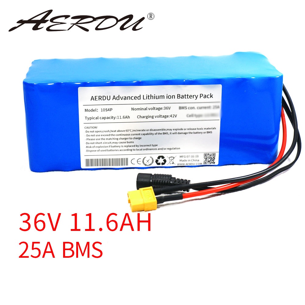 AERDU 36V 11.6Ah 12ah Lithium Battery Pack 18650 2900mAh 600W 500W 450W 350w 250W 37V Ebike Electric