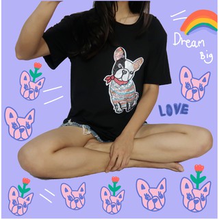 【NEW】ผ้าเด้งหมาปักเลื่อม งานนำเข้า พร้อมส่ง Dream Big