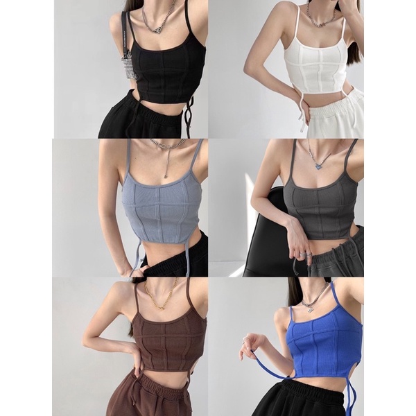 CHERISH (พร้อมส่ง) F13 เสื้อครอป สายเดี่ยว มีฟองน้ำ ดีไซน์พิเศษ ผูกข้าง ผ้ายืดได้ ผ้านุ่มมาก คุณภาพดีสุดๆ