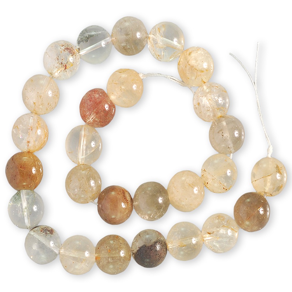 ลูกปัดหินแท้ เม็ดกลม (Round) หินไหมทอง (Rutilated Quartz) 15 mm - (LZ-0407 สีน้ำตาลอ่อน)