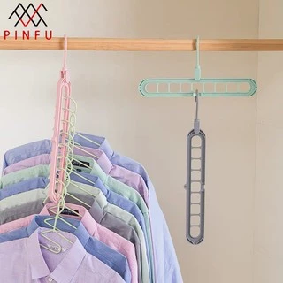 PINFU_SHOP ไม้แขวนเสื้อ 9 ช่อง จัดระเบียบ ประหยัดพื้นที่ ไม่หักงอ ตะขอหมุนได้ 360 องศา