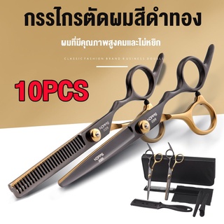 🔥ส่งฟรี🔥กรรไกรตัดผม กรรไกรซอยผม 10PCS อุปกรตัดผมมืออาชีพ เซ๊ทตัดผม ชุดตัดผม อุปกรณ์ตัดผม