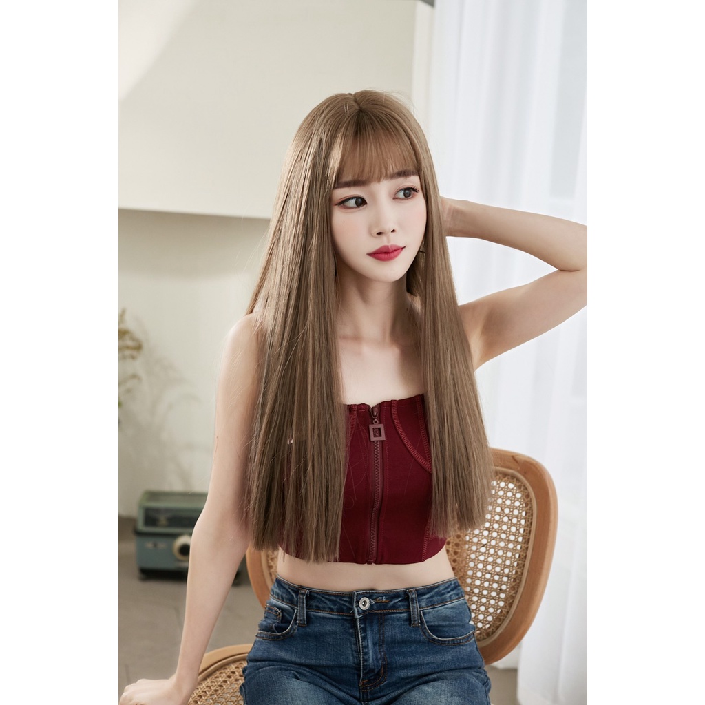 วิกผม  วิกผมไหมเกาหลีหน้าม้าตรงยาวสวยดูเป็นธรรมชาติมีหนังหัวเสมือนจริงสินค้าสวยตามภากไหมด้านอย่างดี แถมเน็กคลุมค่ะ