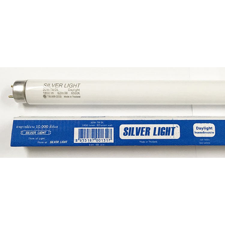 51หลอดหลอดไฟ 30วัตต์ ยาว90เซน แสงขาว SILVERLIGHT T8 30W 6500K DAYLIGHT (90CM.) หลอดนีออน30w หลอดตู้แ