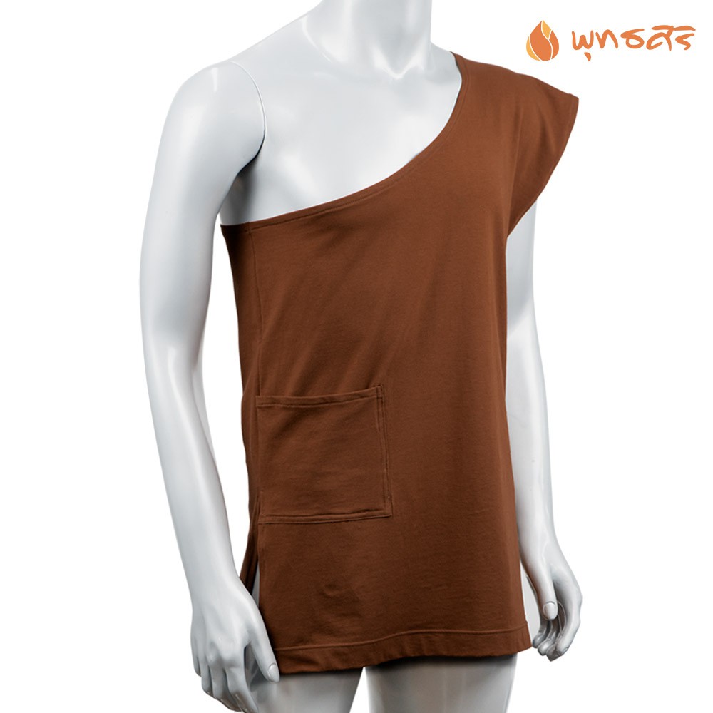 พุทธศิริ  EO1305  อังสะผ้ายืด(แบบใหม่ 3 กระเป๋า) สีแก่นขนุน   cotton super soft ไม่หด ไม่ย้วย  อังสะคอตตอน