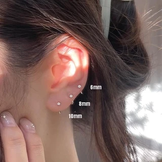 Roselife ต่างหูห่วง เงิน S925 ประดับเพทาย 6 8 10 มม. กันแพ้ เรียบง่าย สําหรับผู้หญิง 1 คู่