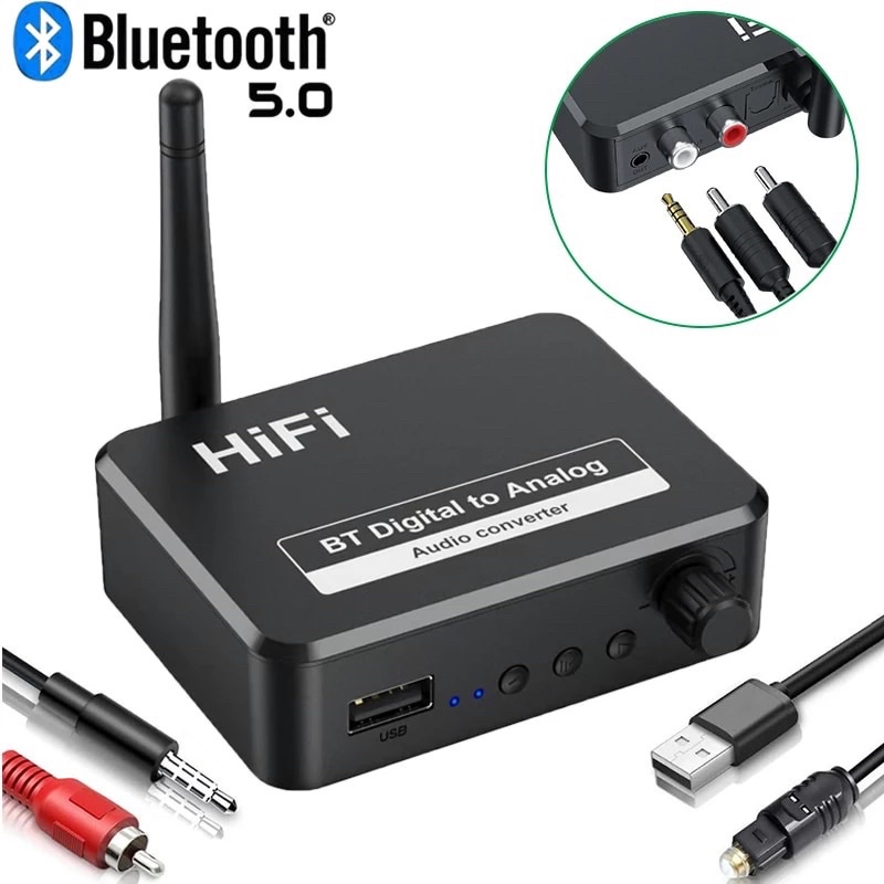 Digital To Analog Audio DAC Converter อะแดปเตอร์ดิจิตอล SPDIF Optical Toslink ถึง3.5มม.3.5 AUX แจ็ค RCA L/R บลูทูธ5.0