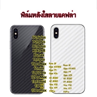 (F-004)ฟิล์มหลังกันรอยลายแคฟล่าสำหรับไอโฟน11,11Pro,11Pro max,Samsung A10 ,A20,A30 Oppo A7/A5S  รุ่นอื่นๆอีกมากมาย