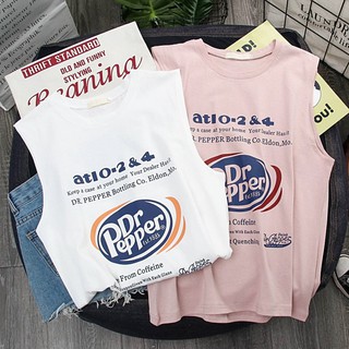 F1🚀ส่งไว เสื้อยืดแฟชั่นแขนกุดทรงโอเวอร์ไซส์ 2 สี สกรีนลาย Dr Pepper