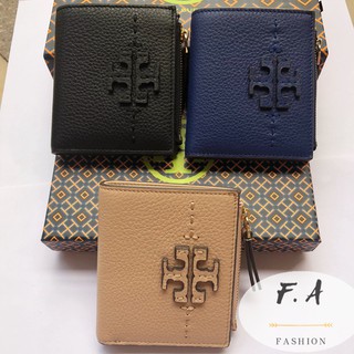 F.A ว่าแท้100%Tory Burch 8815 TB Wallet / Lychee Pattern / Half Fold  Short Wallet  Mcgraw / Unisex กระเป๋าสตางค์