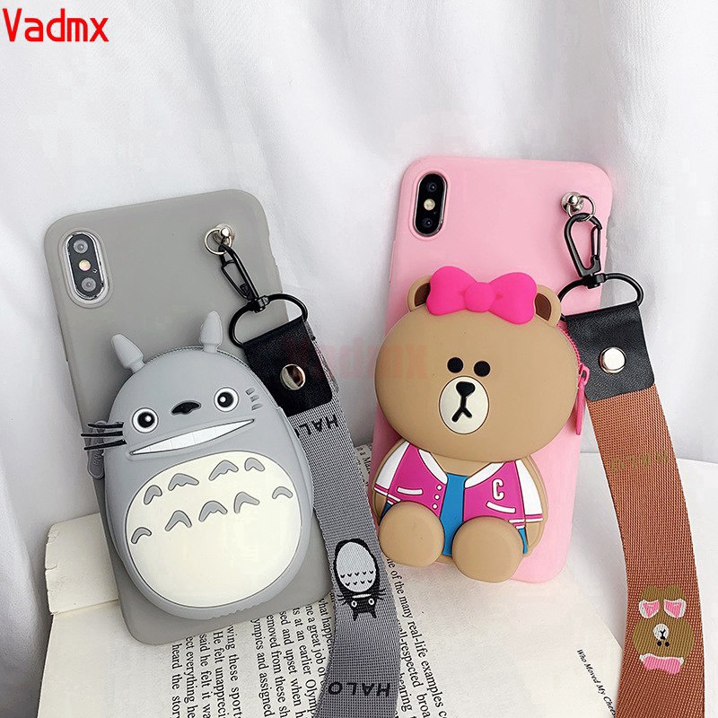 ﹍Korea Cute Cartoon Case Samsung Galaxy A7 A9 J8 A6+ Plus A6 A8 2018 A9 Pro Back Cover 3D Bear Wallet Soft Silicone Cove