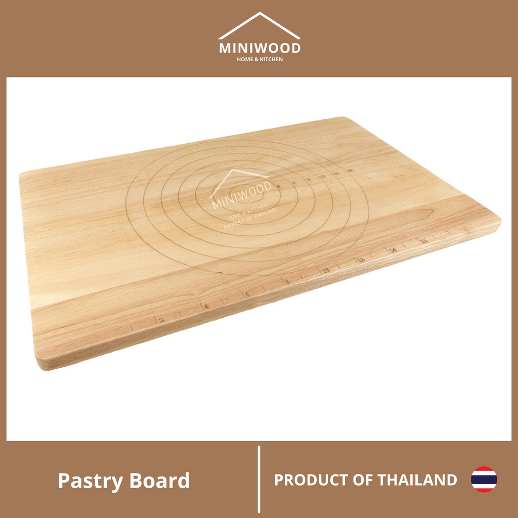 MINIWOOD กระดานนวดแป้ง แผ่นรองนวดแป้ง เขียงไม้ ไม้ยางพารา Pastry Board 15x24 นิ้ว (ไม้นวดแยกจำหน่าย)