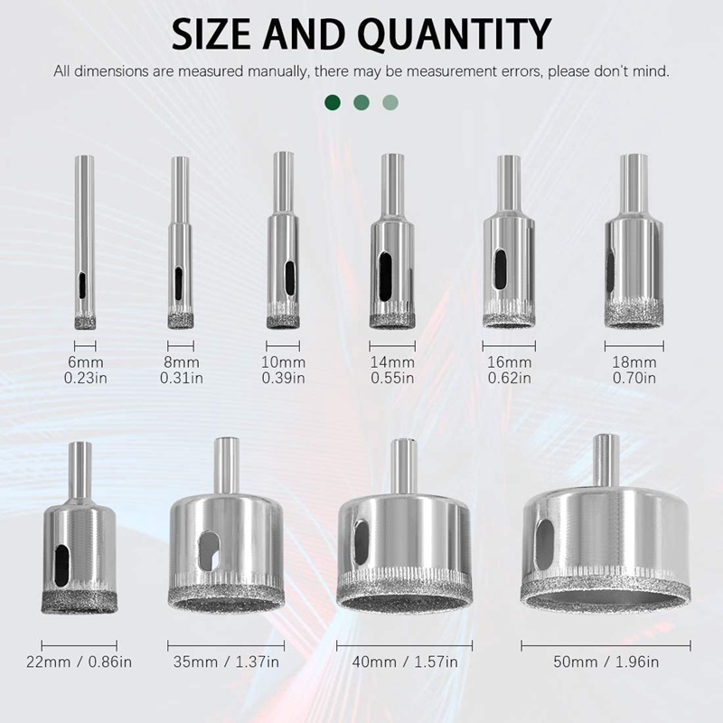19Pcs Tile Hole Saw Sets 6-50mm Diamond Drill Bits Assortment Kit Glass ...