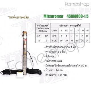 ปั้มซับเมิร์ส 2” 2แรง หัวทองเหลือง Mitsuromar 4SRM808-1.5