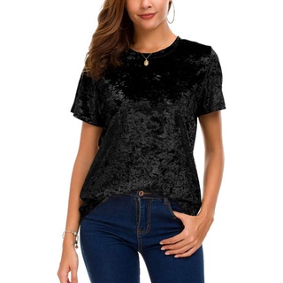 N : Black Velvet Short Sleeve Tops