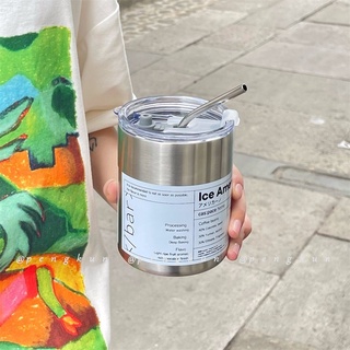 Ins แก้วกาแฟสเตนเลส 304 มีหลอดดูด แบบพกพา คุณภาพสูง สไตล์เกาหลี พร้อมหลอด