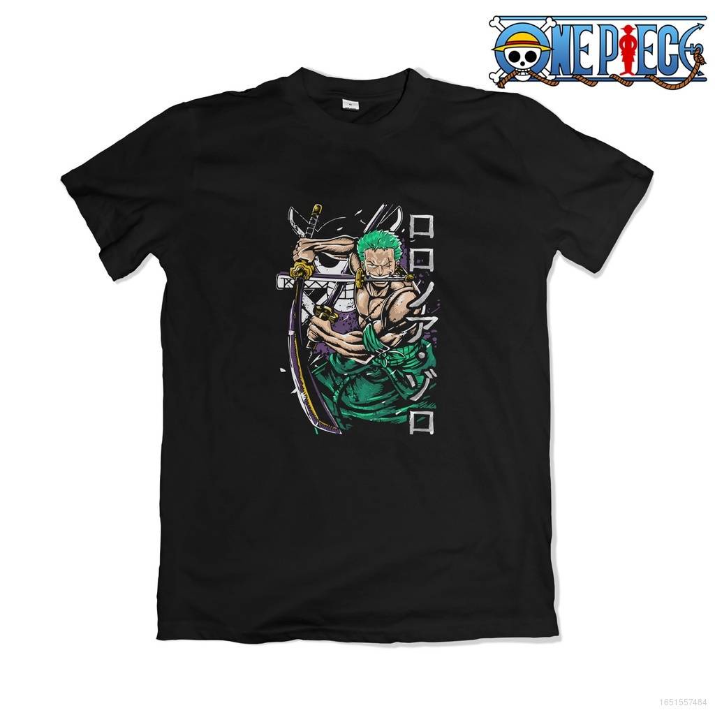 เสื้อยืดแขนสั้นลําลอง ทรงหลวม พิมพ์ลายอนิเมะวันพีช Roronoa Zoro 3 Swords แฟชั่นสําหรับผู้ชาย และผู้ห